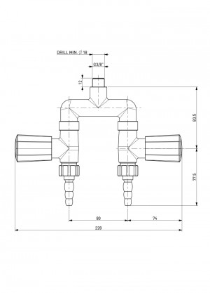 Suspended two-way drop tap - u-distribution
