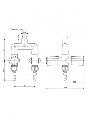 Suspended two-way drop tap - u-distrib.