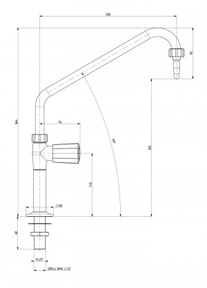 Swivel gooseneckwith faucet - G1/2 - l=60 - inclined l=250