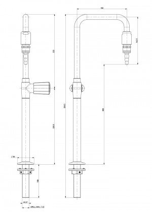 Swivel gooseneck with right tap - fixed nozzle - anti-siphon and antirotation fixing