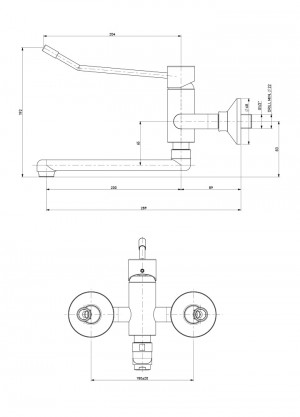 Wall mounted mixer with clinical lever l=200 with rosette 