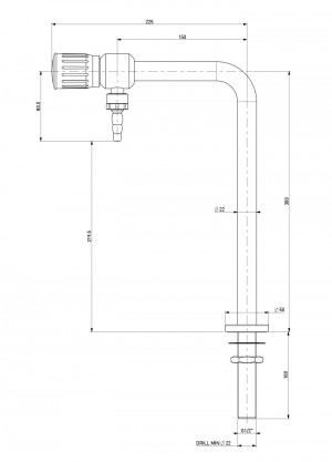 Column tap stainless steel - h=300 - l=150 - G1/2 - manopola cilindrica 