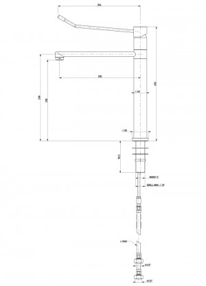 Water mixer with movable neck h=250 l=250 flexible shaft G1/2 with pipes  l1000
