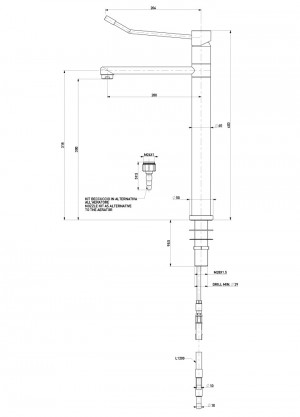 Water mixer with movable neck h=300 l=200 - flexible shaft with pipes  Ø10
