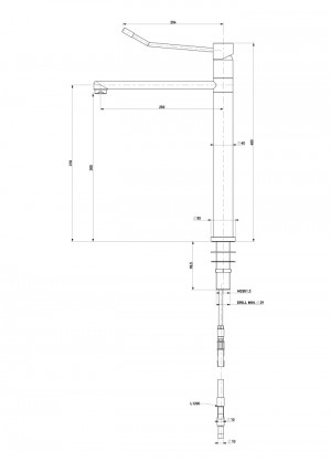 Water mixer with movable neck h=300 l=250 