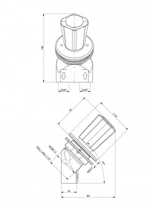 Fume cupboard valve - 45° - G3/8 - gas - grey
