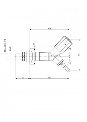 Tap - inclined handle nozzle 45° G3/8b - gas