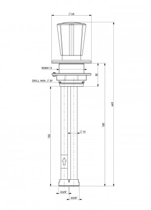 Fume hood gas valve  - connection mØ10x1 l150 - G3/8 connections