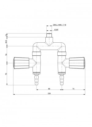 Suspended two-way drop tap - u-distribution