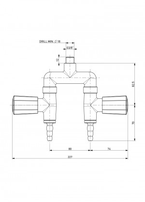 Suspended two-way drop tap - u-distribution