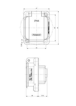 Panel mounting socket (schuko german type 2p+t 10/16a unel size 19 mm (with side earth)