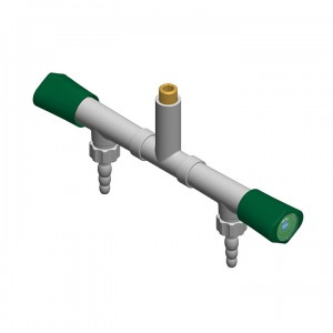 Grupo con dos grifos de laboratorio a t 180º con salidas escuadra