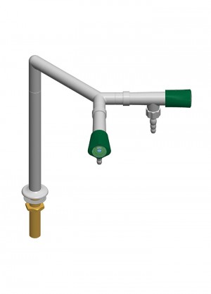 Columna con dos grifos de laboratorio para agua y  - montaje mesa - h300